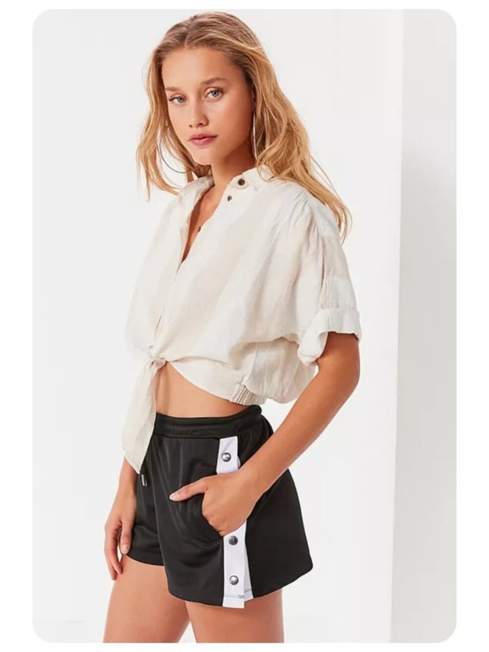 BDG Urban Outfitters Jena Tie-Front Striped Button Front Blouse sz S